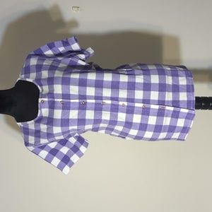 Sara Morgan Purple and White Plaid Button Up Short Sleeve Tunic Shirt Size L